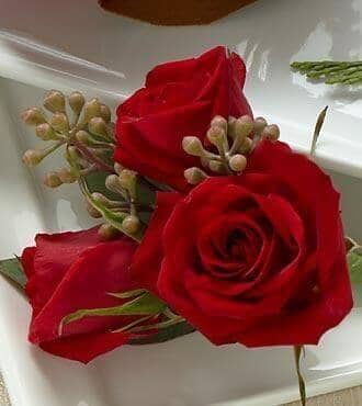 Red Spray Rose Boutonniere - red spray roses , seeded eucalyptus , boutonniere , wedding , prom , graduation