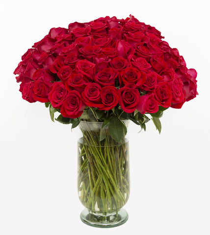 100 Premium Long Stem Red Roses in a Vase