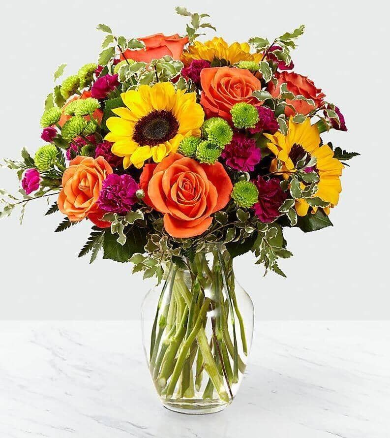 Color Craze™ Bouquet - sunflowers , roses , mini carnations , button mums