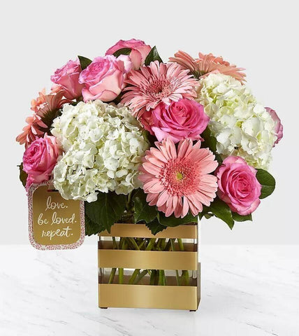 Love Bouquet by Hallmark - white hydrangea, pink gerbera, pink roses