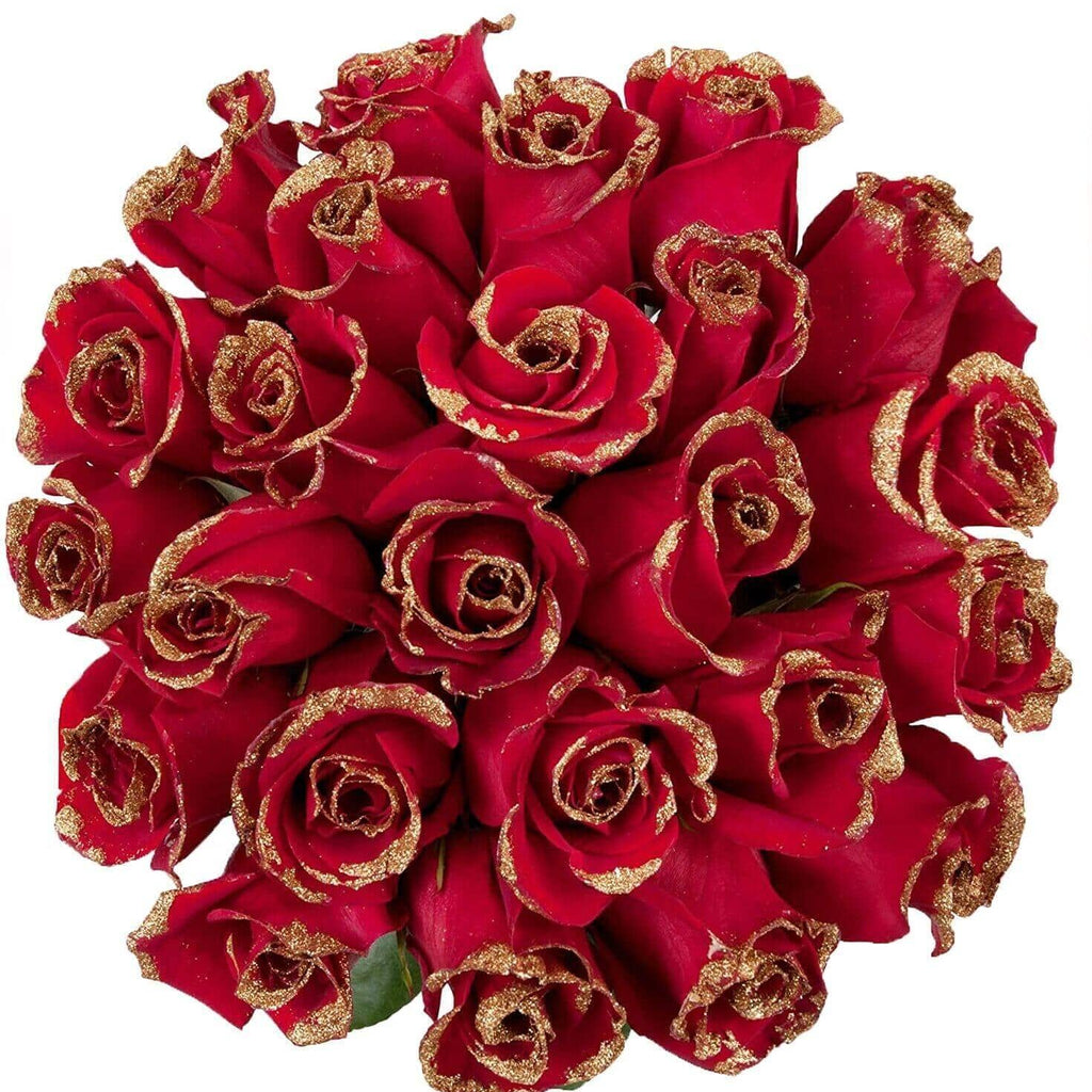 Midnight™ Red Gold Rose Arrangement by Toronto Flower Co.  is an exclusive red rose bouquet with golden glitter designed for the holiday season.