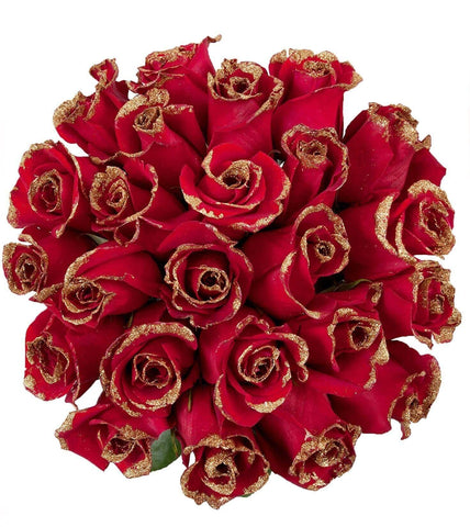 Midnight™ Red Gold Rose Arrangement by Toronto Flower Co.  is an exclusive red rose bouquet with golden glitter designed for the holiday season.