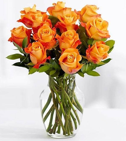 Orange Rose Bouquet - Vase of orange roses