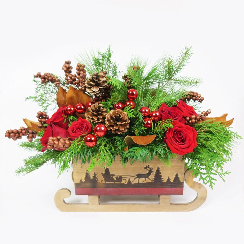 Wooden Sleigh - sleighs arrangement - Christmas flower arrangement