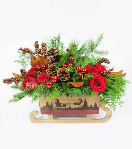Wooden Sleigh - sleighs arrangement - Christmas flower arrangement