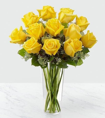 YELLOW ROSE BOUQUET - Vase of yellow roses